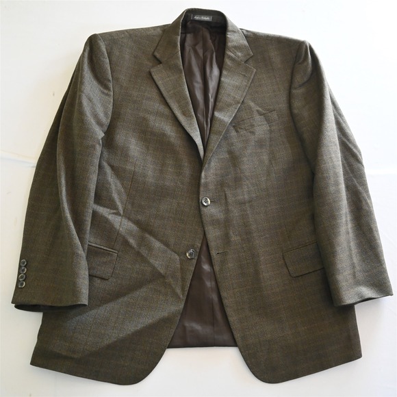 Oscar de la Renta 48R Brown Check‎ 100% Wool Mens Blazer Suit Jacket Sport Coat